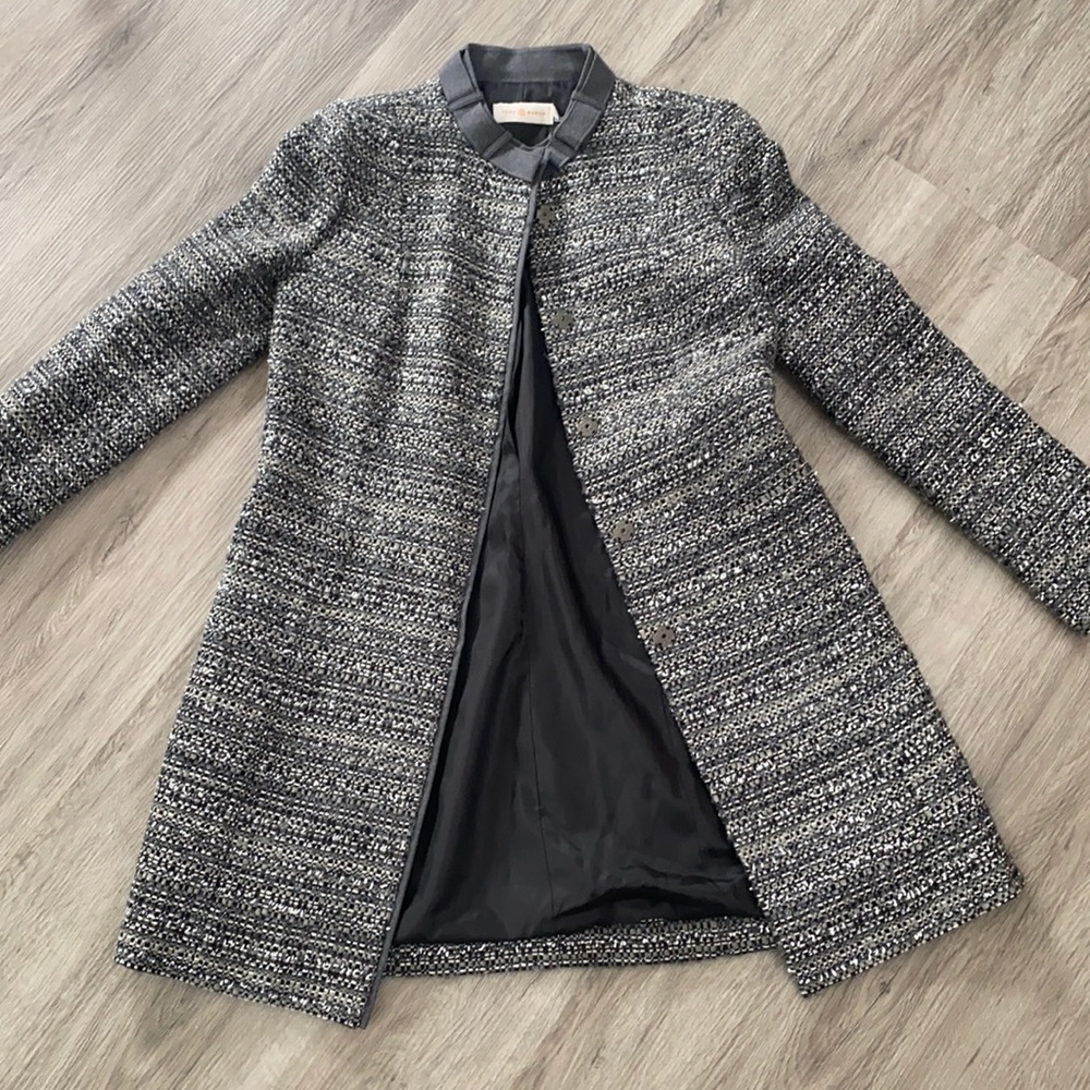Grey boucle Tory Burch Bettina coat 4